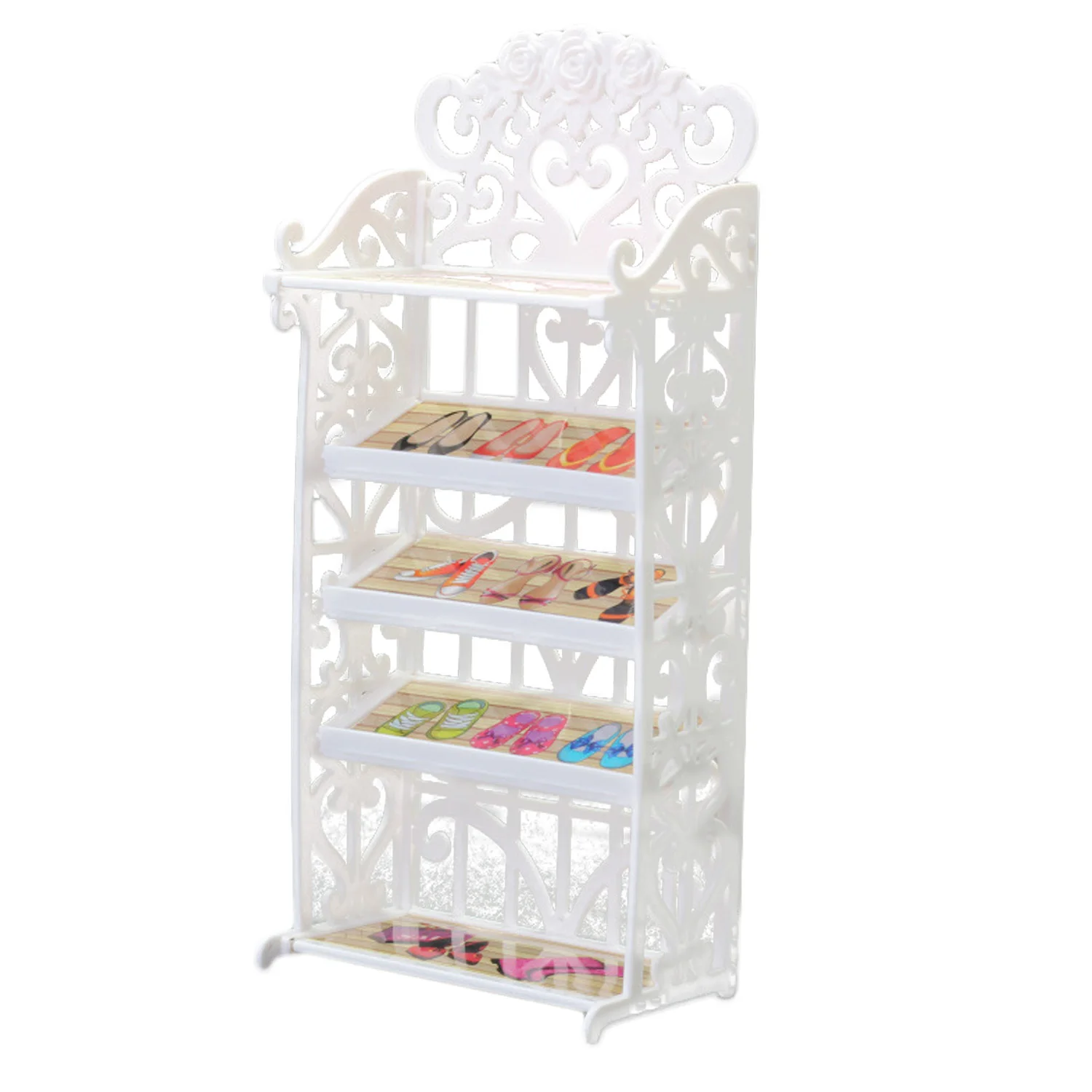 Kids Mini Doll Shoes Rack DIY White Hollow out High Heels Shoes Cabinet Dollhouse Furniture Accessories for Barbie Dolls Toy
