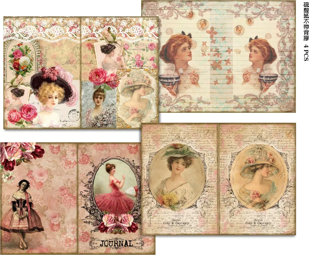 Vintage Elegant Lady Stickers Junk Journal Diary Planner Card Scrapbooking Material Decorative Background DIY Craft Supplies