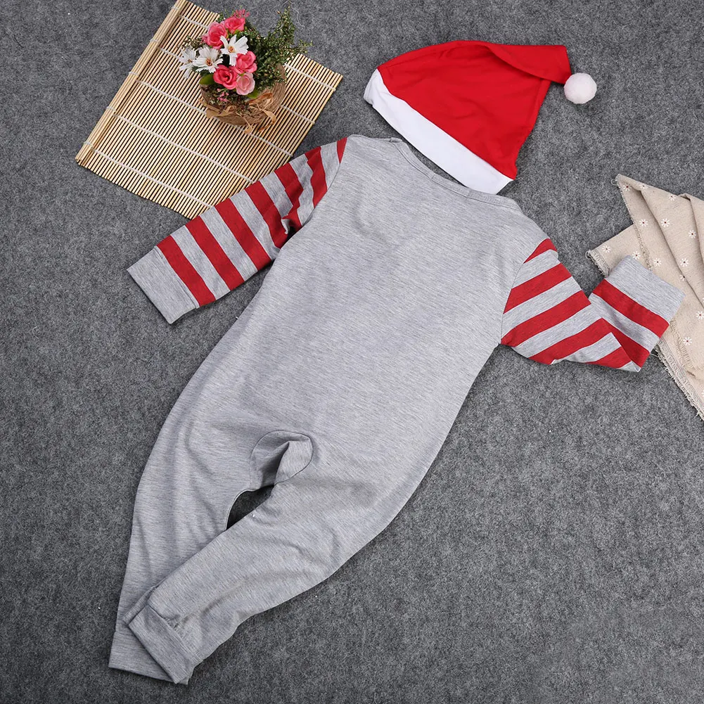 2 предмета для малышей Милая Пижама с рождественским принтом, пижама ползунки+ шапочка/повязка на голову, костюм для новорожденных для мальчиков и девочек, ночное белье, Санта Клаус комбинезон Одежда для младенцев