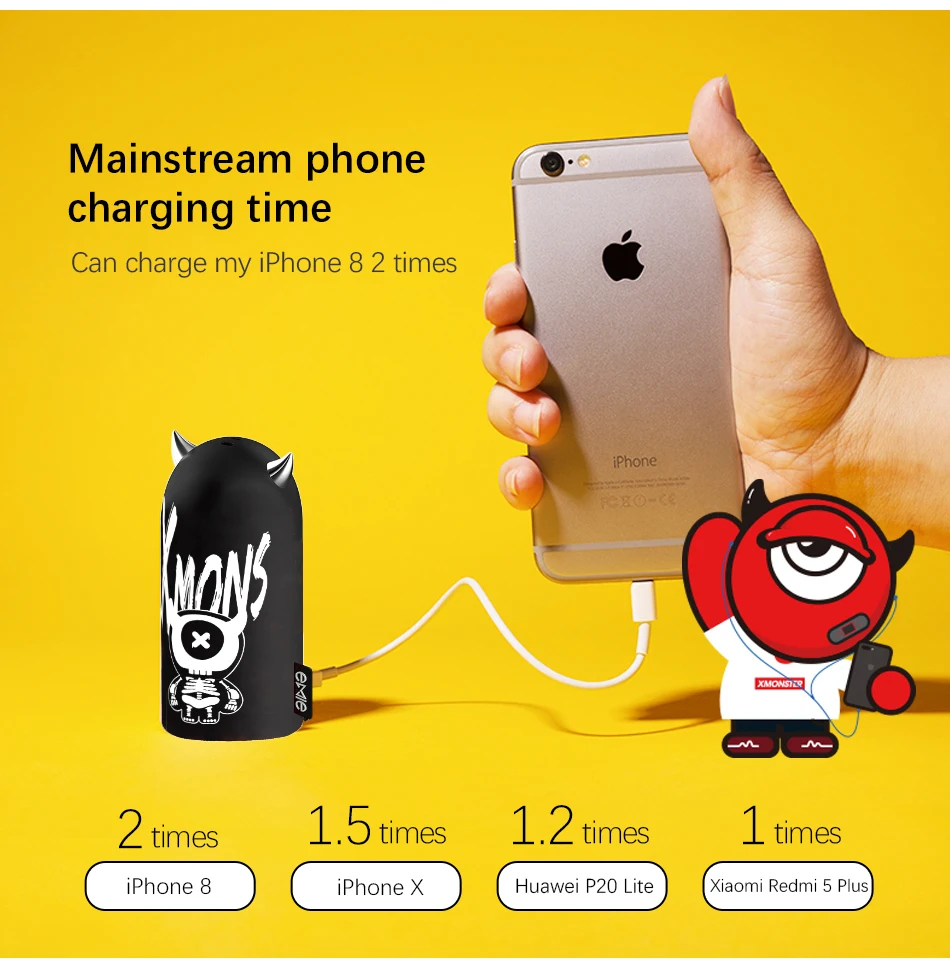 Cute Power Bank External Battery Pack Portable Charger Phone Power Supply 5200mAh Black Power Bank For iPhone Xiaomi Powerbank (3)