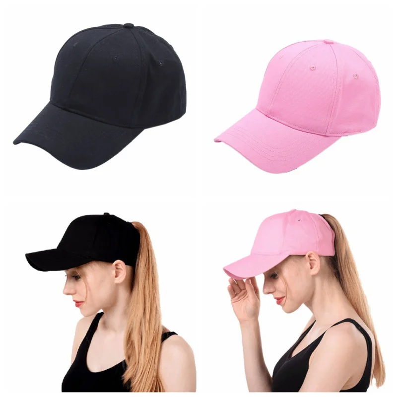 Women's ponytail baseball cap solid color breathable sunshade sun hat after opening Sports tennis cap