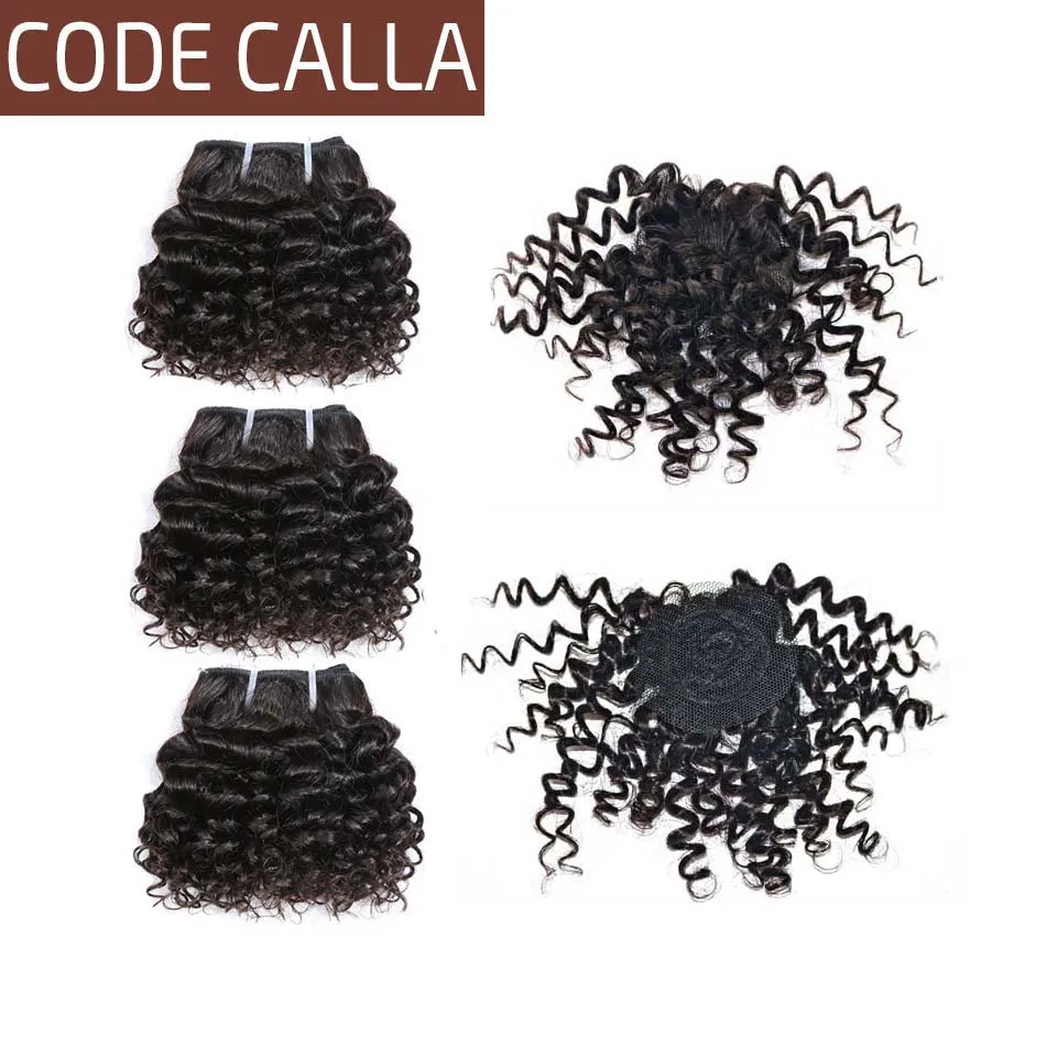 

Code Calla Kinky curly Double Drawn Brazilian Remy Human Hair Extensions 35 g 6 Inch 6 Bundles With Crown Closure Can Make A Wig