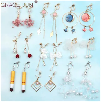 

GRACE JUN Clip on Earrings No Pierced for Women Student Popular Cuff Clip on Earrings Needn't Ear Hole Earrings Free Shipping