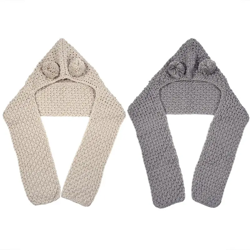 

Cute Baby Hat With Scarf Winter Warm Ear Hat Knitted Hooded Thick Children Headwear Beanie Kid Cartoon Scarf Caps Girls Gift