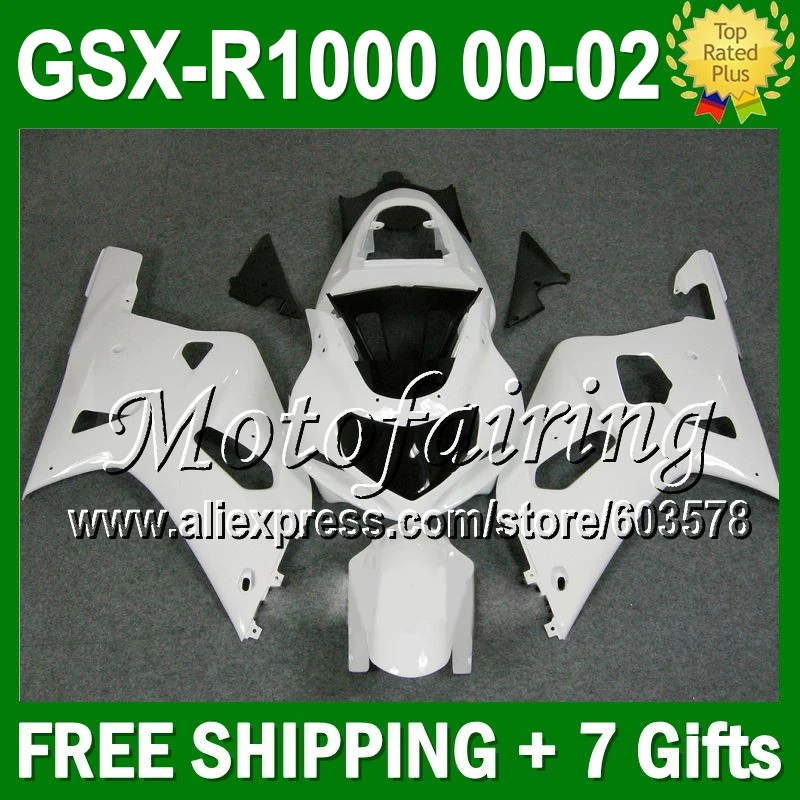 

7gifts Fairing For SUZUKI GSX-R1000 ALL White 00 01 02 K2 GSX R1000 K2 2000 2001 2002 NEW 676 Gloss white GSXR1000 K2 Bodywork
