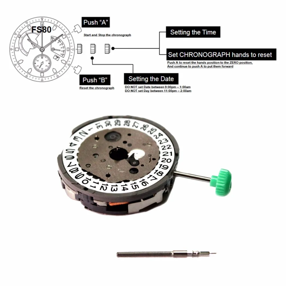 MIYOTA FS80 3 EYES Хронограф Дата день в положении 4H часовой механизм