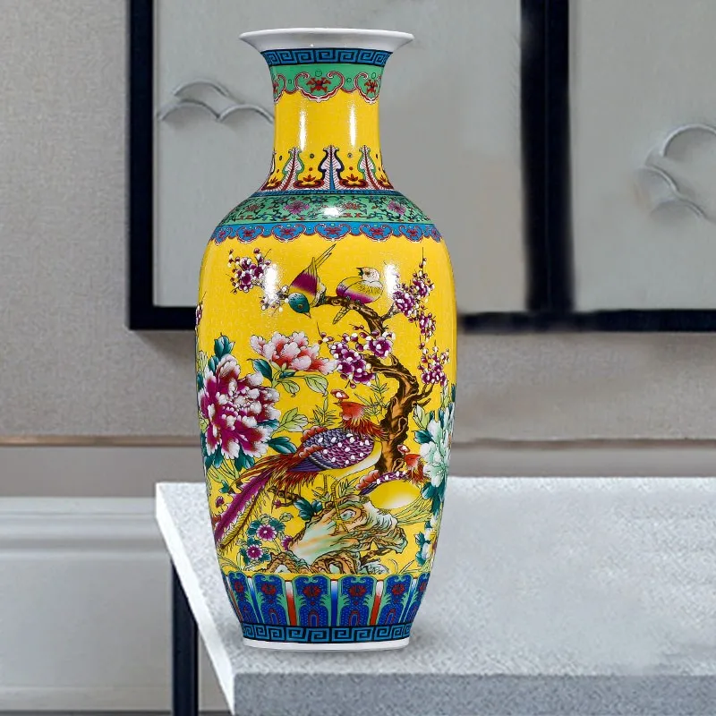 46-47cm Jingdezhen Antique Enamel Big Floor Vase Ceramics European Style Chinese Living Room Decoration TV Cabinet Vase R1866