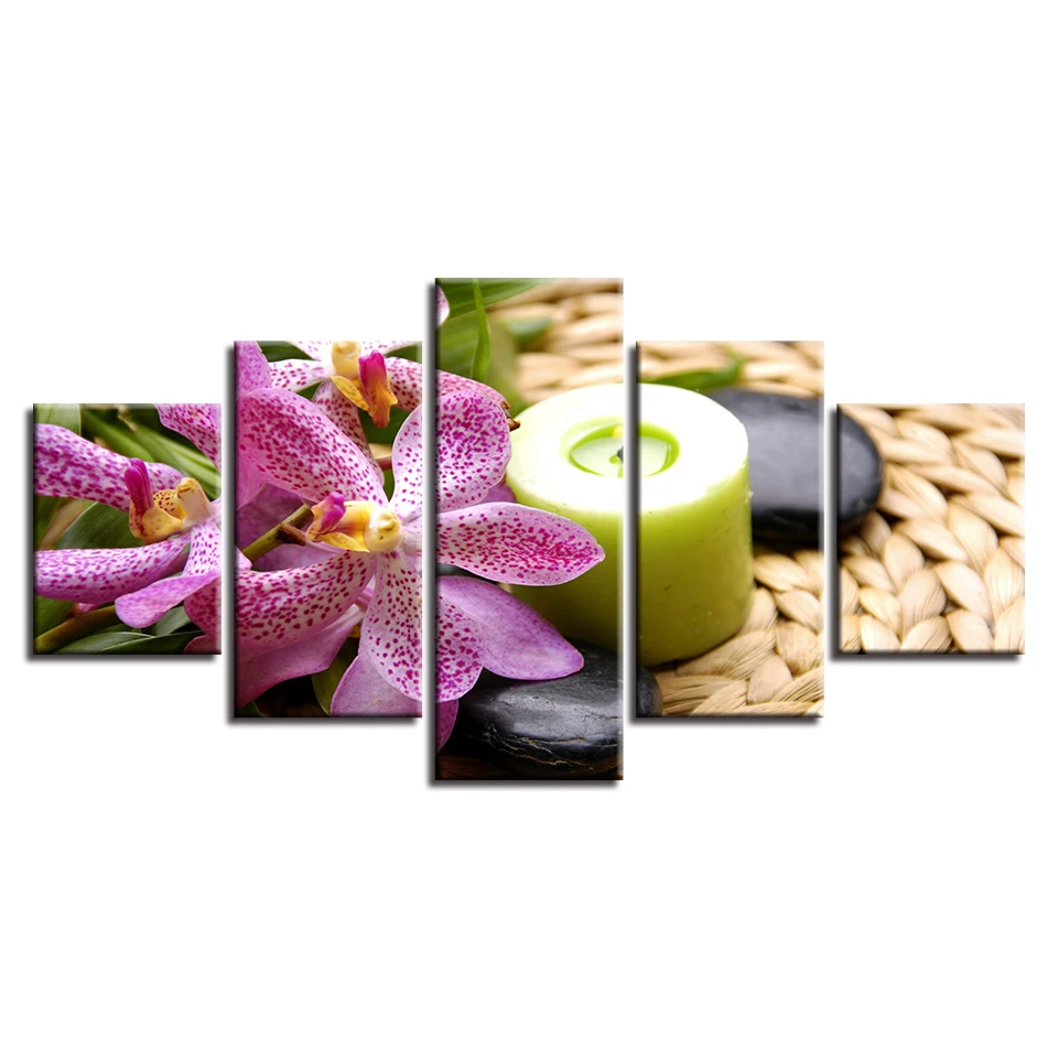 Canvas-Painting-Home-Decor-HD-Prints-Pictures-5-Pieces-Orchid-Flower-And-SPA-Stones-Poster-Modular (2)