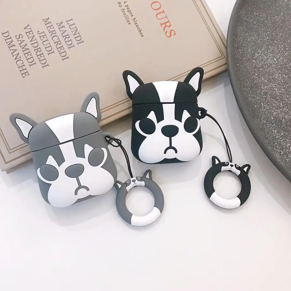 

French cute bulldog wireless Bluetooth headset set Silicone Case For Airpods Earphone Protective Case Shockproof Case for Apple