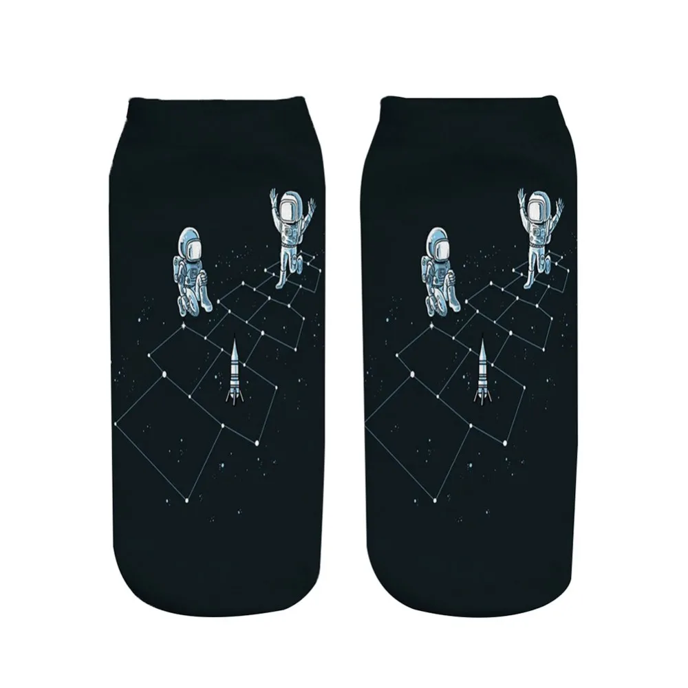 Бег цыпленок Космос астронавт ракета 3d печать женские носки до голени Новинка - Цвет: Черный