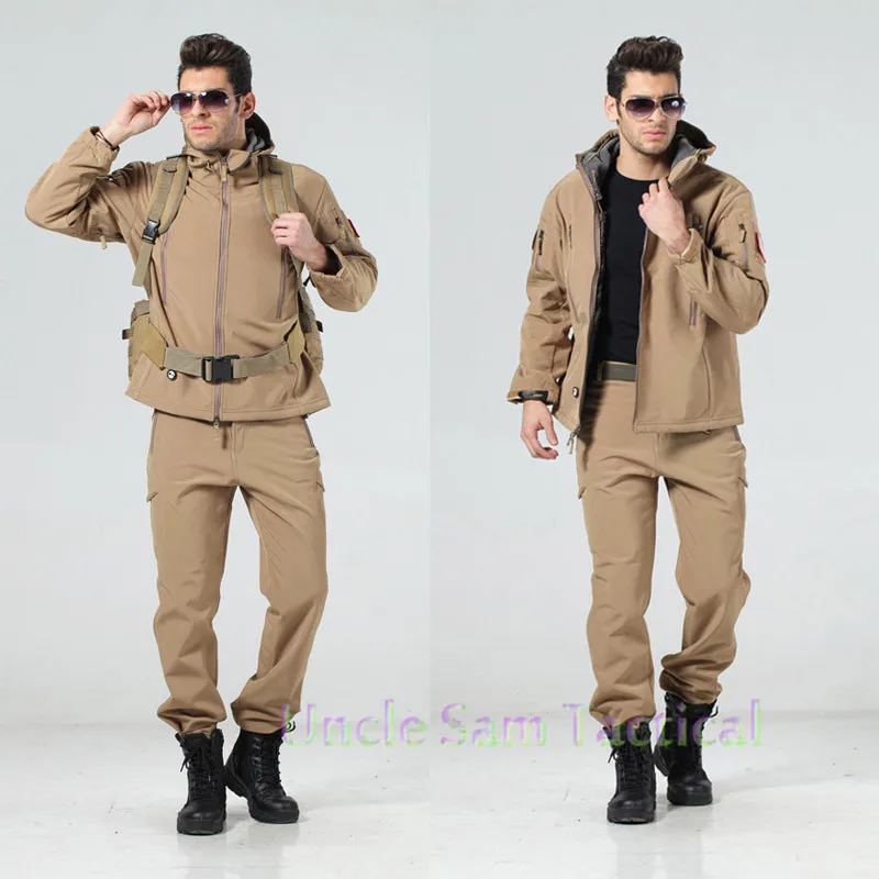 

2017 Winter Autumn Waterproof Shark Skin Soft Shell Jacket Set Men Tactical Outdoor Hiking Military Army Jacket Suit