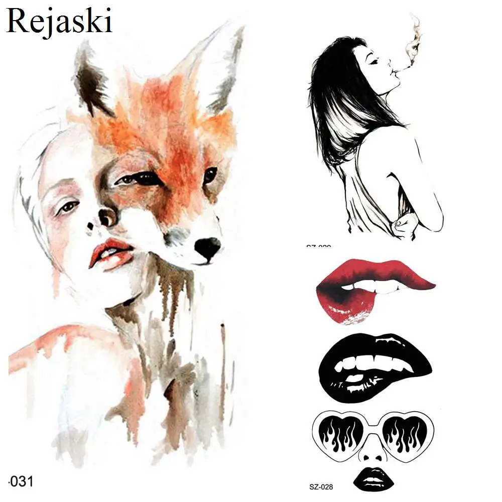 

Rejaski Water Transfer Tattoo Punk Women Sexy Arm Tattoo Stickers Girls Body Art Painting Temporary Tattoo Fox Mouth Makeup Tips