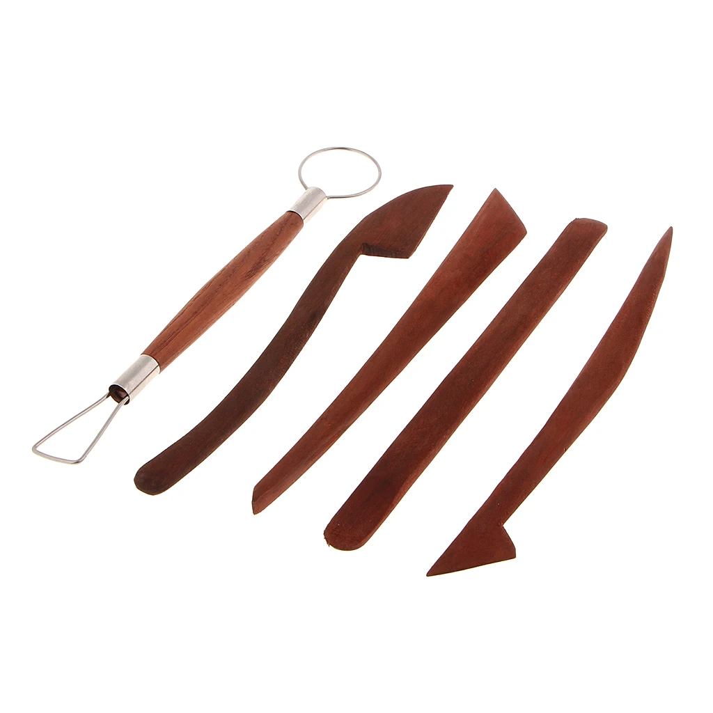 5 Piece Clay Tools Set,Redwood for Sculpting, Detailing, Modeling & Pottery Carving. Best for Sculpey,Polymer,Ceramics,Dough,Wax