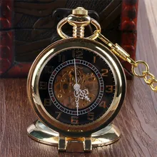Прозрачное стекло окна Золотой Охотник арабские цифры дисплей ручной обмотки Механические Подвесные часы Панк цепь ретро подарки