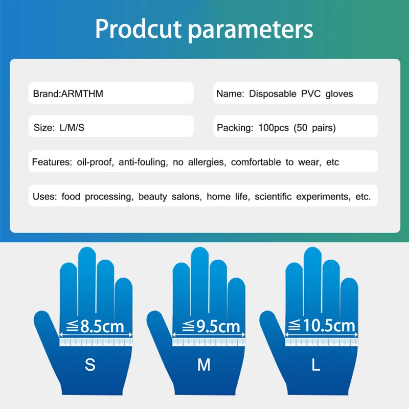 100 шт прозрачные одноразовые ПВХ перчатки для мытья посуды/кухни/медицинского/латекса/резины/садовые перчатки универсальные для домашней уборки