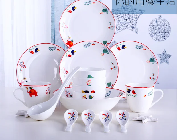 

2019 Fashion Cute Cartoon Animals Dish Ceramic Tableware Western Dishes Household Combination Dinnerware Utensils Dinnerware Set
