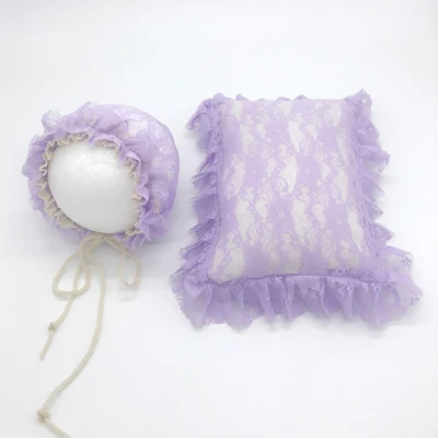 Lace Baby Hat& Pillow Set Baby Photography Props Newborn Posing Pillow Infant Photo Props Positioner Accessories Basket Filler - Цвет: purple