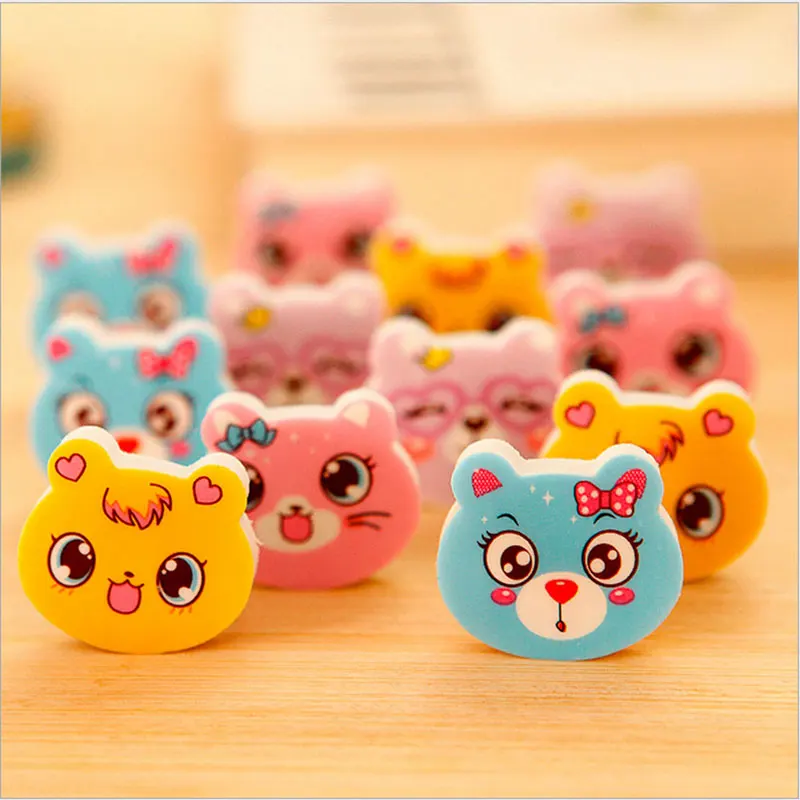 

4PCS lovely Cartoon Cat Face Rubber Eraser Art School Supplies Office Stationery Novelty Pencil correction supplies