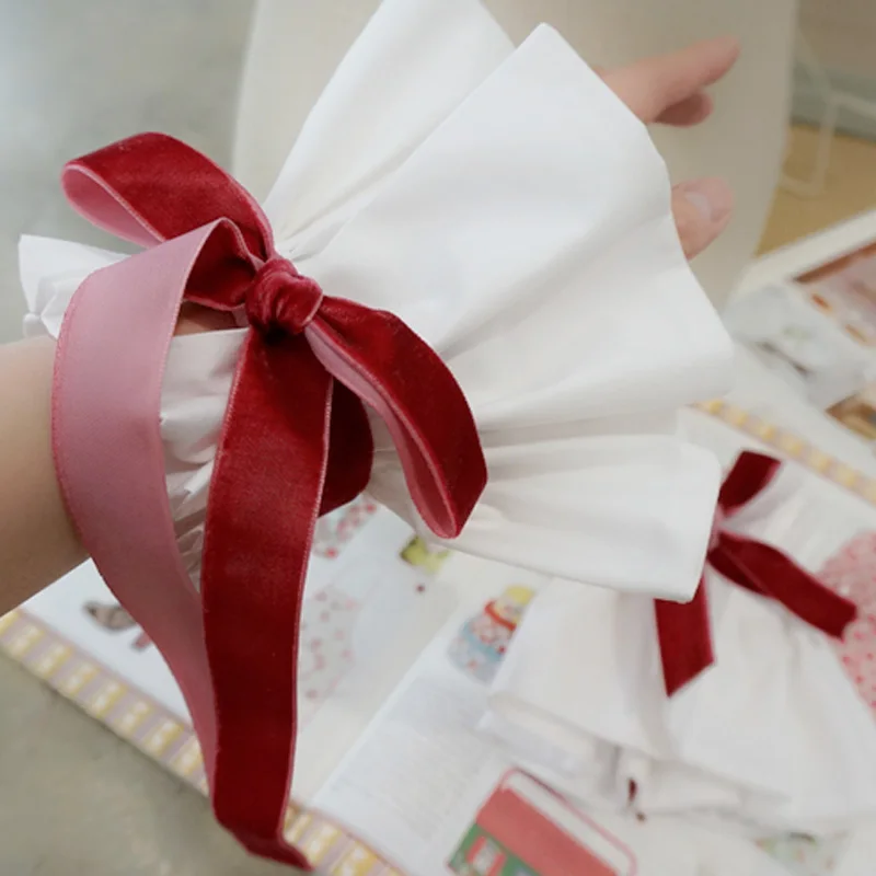 

Fashion Romantic Decorative Fake Collar cuffs Department Chiffon Crest Cherry red velvet bowknot decorated false collar cuffs