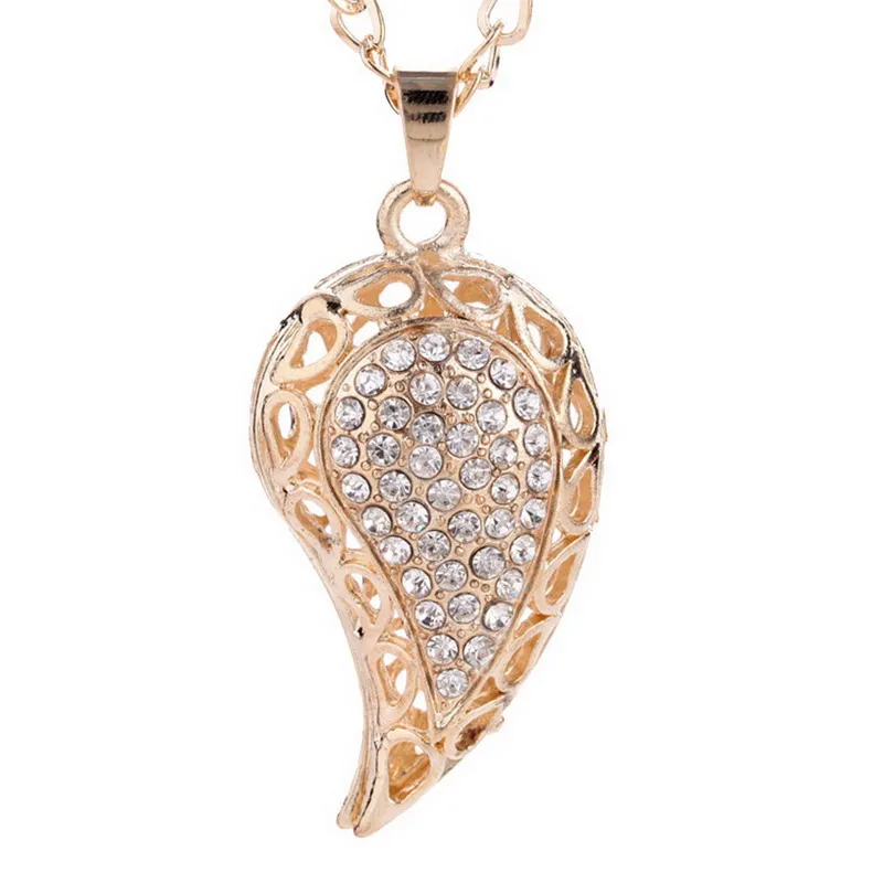 2017 1pcs Hollow out Leaf Shape Pendant Luxury Classical Golden White Crystal Sweater Chain Necklace | Украшения и аксессуары