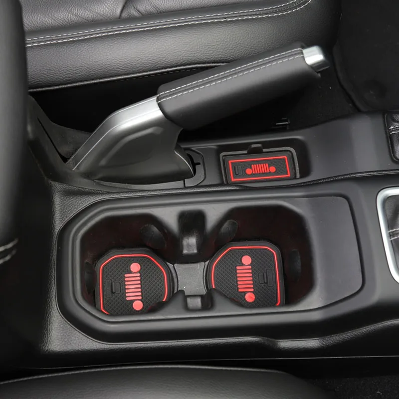 Set Rubber Red  White Car Interior Gate Slot Pad Mat Cup Mat Pad Decoration for Jeep Wrangler JL 2018+ Car Styling Accessories (1)