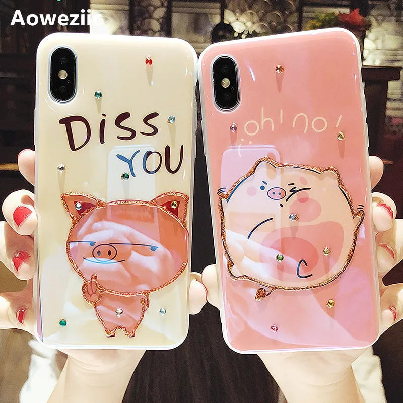 

Aoweziic Cute cartoon for iphone XS Max XR mobile phone case Blu-ray Epoxy anti-fall 6S 7 8plus creativity soft shell female