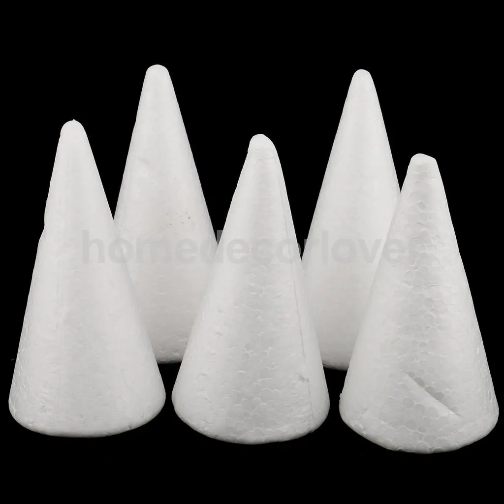 

5 Pieces Cone Shaped Styrofoam Foam Ornaments for Handmade DIY Modelling Crafts Polystyrene Styrofoam Ornaments