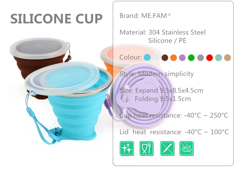 Folding Cup 270ml Outdoor Folding Coffee Cup Travel Mini Coffee Cups With LanyardLid Retractable Travel  Portable Gargle Cup (8)