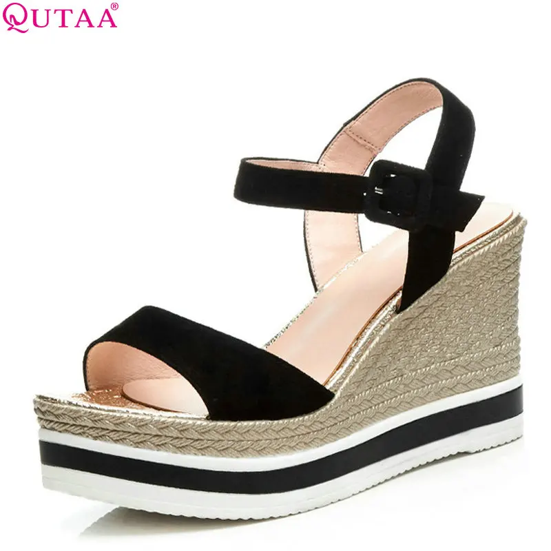 

QUTAA 2018 Women Pumps Kid Suede Fashion Casual Women Shoes Round Oe Wedges Heel Elegant Platform Women Pumps Size 34-39