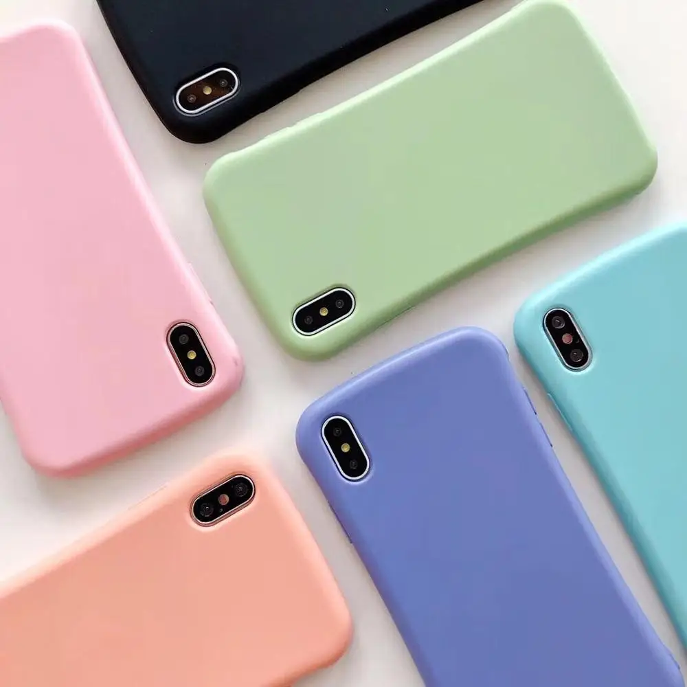 

Candy Solid Color Phone Case For iPhone XR XS Max XS Phone Case For iPhone 7 8 6S Plus Full Body Protector Arc-shaped Soft Shell