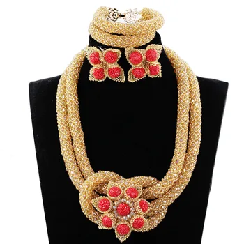 

Gorgeous red and gold flower wedding jewelry sets for brides wedding jewelry sets for brides crystal Free Shipping JB078