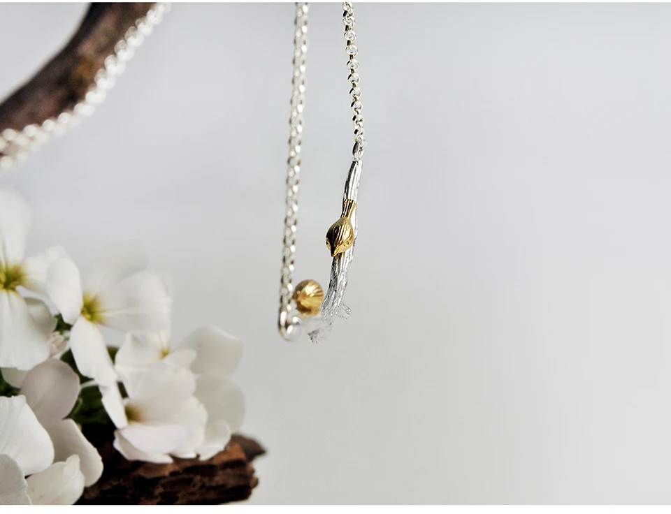 Lotus Fun Moment Настоящее стерлингового серебра 925 природных ручной работы Модные украшения птица на ветке Цепочки и ожерелья для Для женщин Bijoux