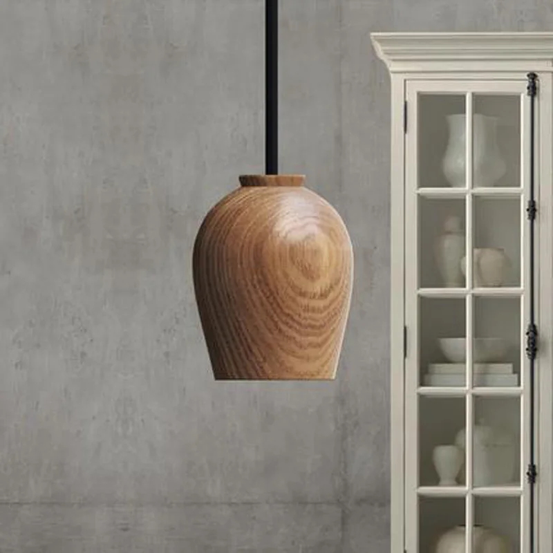 Modern Hanging Wood Pendant Light Simple Indoor Lighting Wooden Nordic Pendant Lamp Restaurant Bar Living Bedroom Lighting  (1)