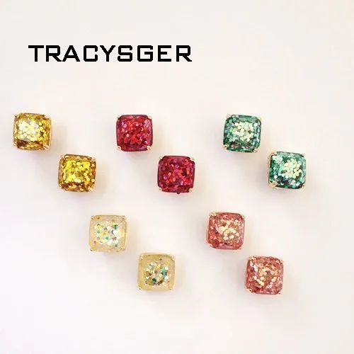 

AD-es20190/ sweet girl jewelry / hot sale glitter sqaure stud earrings