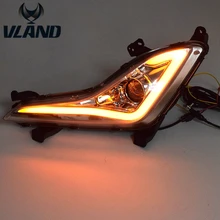 Free shipping for vland for Hyundan Elantra LED Daytime Running Light 2012-2016(DRL) Fog light with turn sign (White and Yellow)
