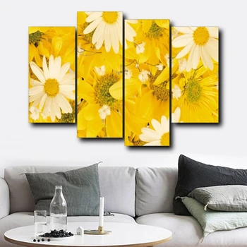 

4 Pcs Yellow Flowers Canvas Painting Floral Posters and Prints Modern Home Decor Wall Art Pictures for Living Room Decoration
