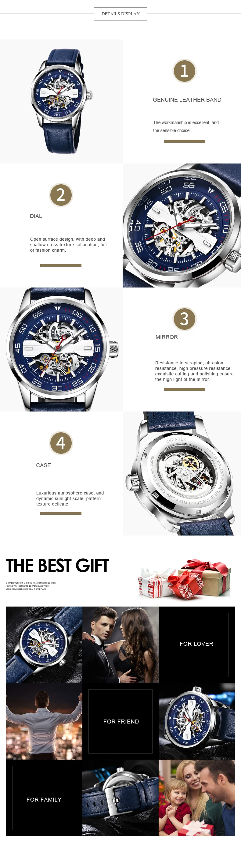 Лидирующий бренд ochстин мужские синие деловые автоматические механические часы мужские спортивные наручные часы Мужские часы для подарка