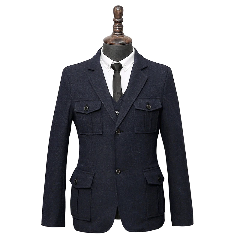  Wool Suit Men's Large Size Blazers American Hunting Multi-pocket Jacket Winter Herringbone Pattern  - 33063467181