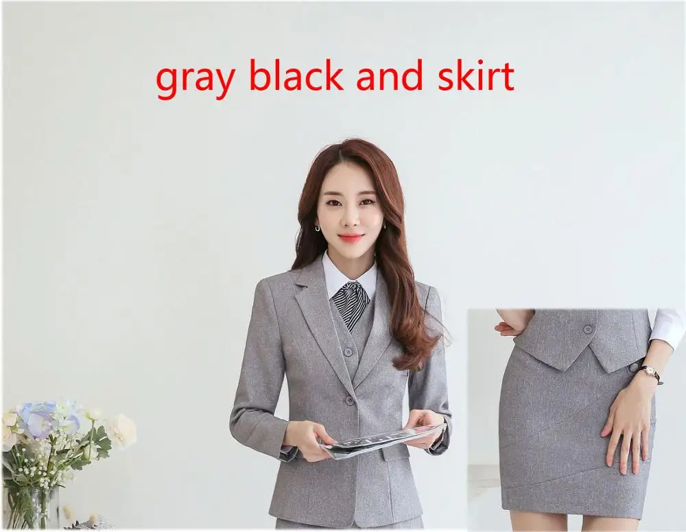 IZICFLY Красный формальный брючный комплект униформа дизайн для женщин костюмы с брюками офисные блейзеры Элегантный Бизнес Рабочая одежда размера плюс - Цвет: gray blazerand skirt
