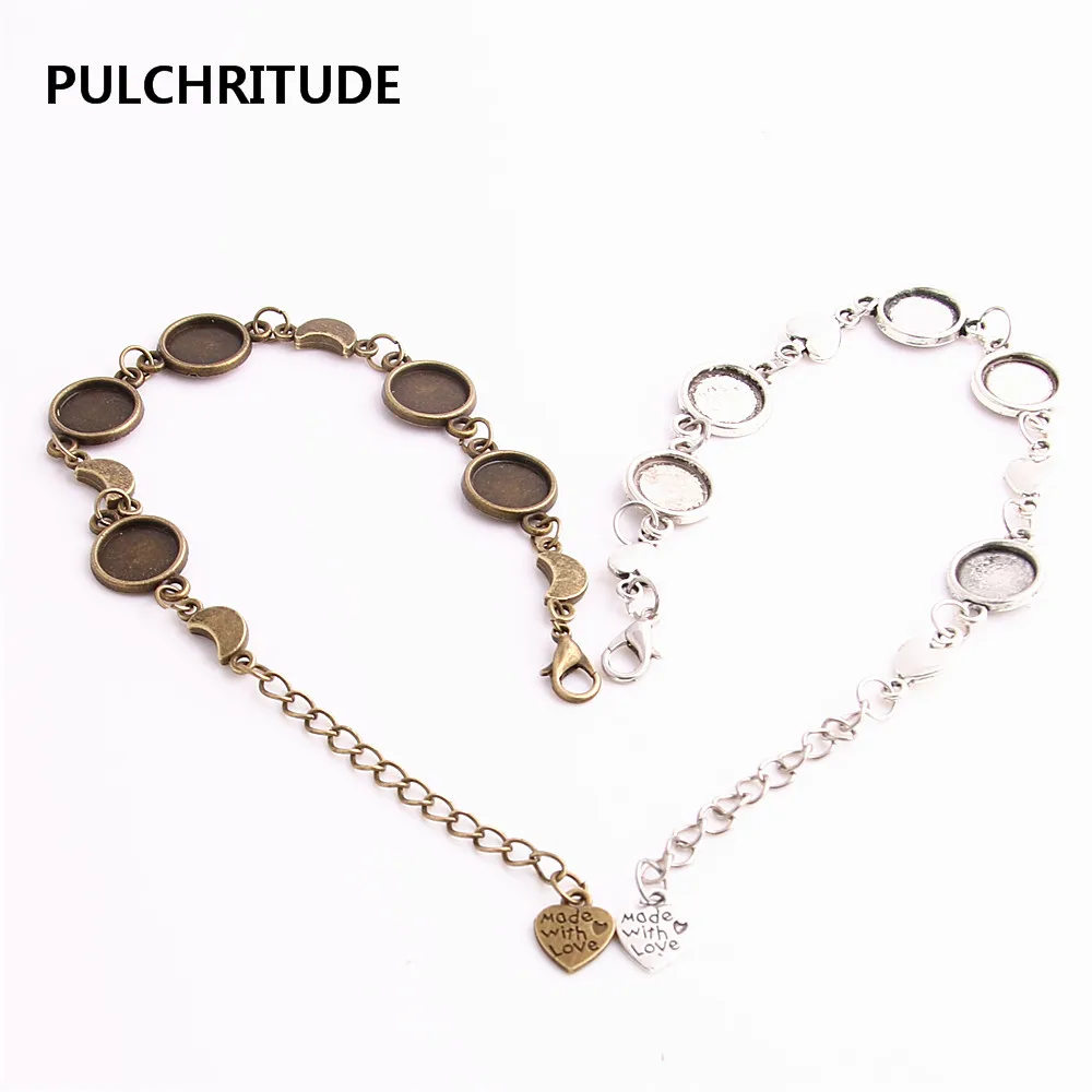 

PULCHRITUDE 3 pcs/lot Metal Chain Cabochon Base Fit round 10mm Hand Made Heart Moon Charm Bracelet Jewelry Diy C1019