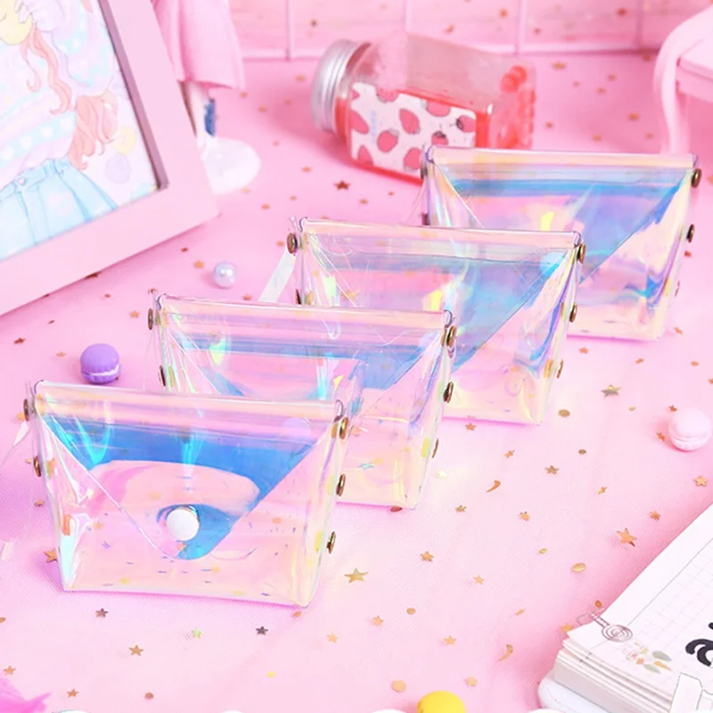 

Transparent Laser Coin Purses Women Cute Kawaii Card Holder Key Money Storage Bags For Girls Ladies Press Buckle Wallets