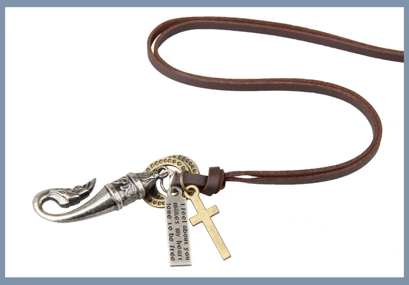 NIUYITID Vintage Fish Necklace & Pendant Men Long Leather Rope Chain Jewelry Adjustable Male Neckless Accessories erkek kolye (8)