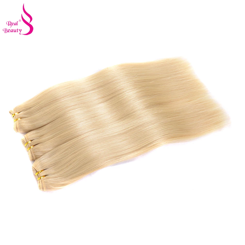Real Beauty Platinum Blonde Brazilian hair Weave Bundles 18-24 Double Drawn Straight Hair Weft Remy Human Hair Extensions  (83)