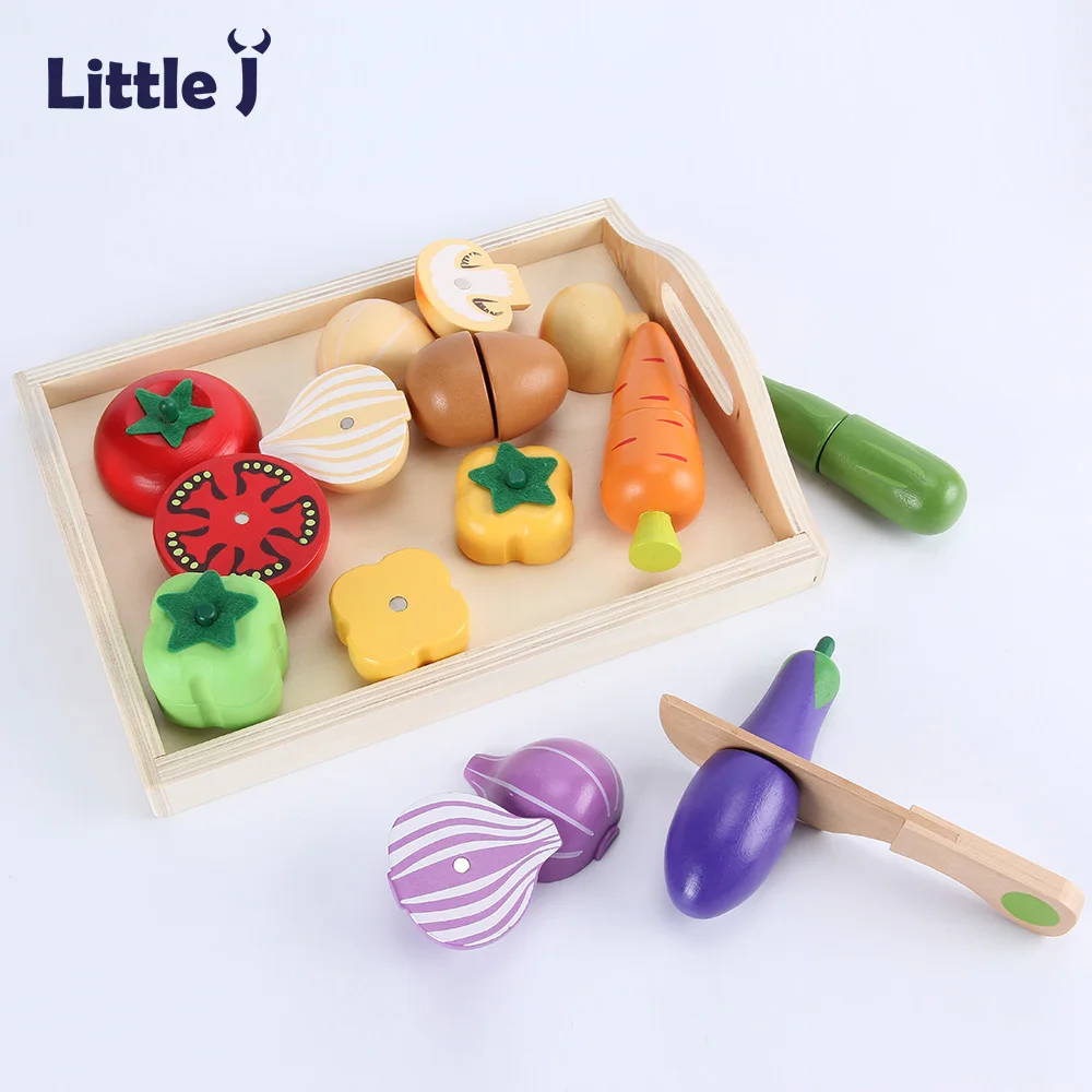 Little J Kids Wooden Kitchen Cutting Toys Set Children Pretend Play