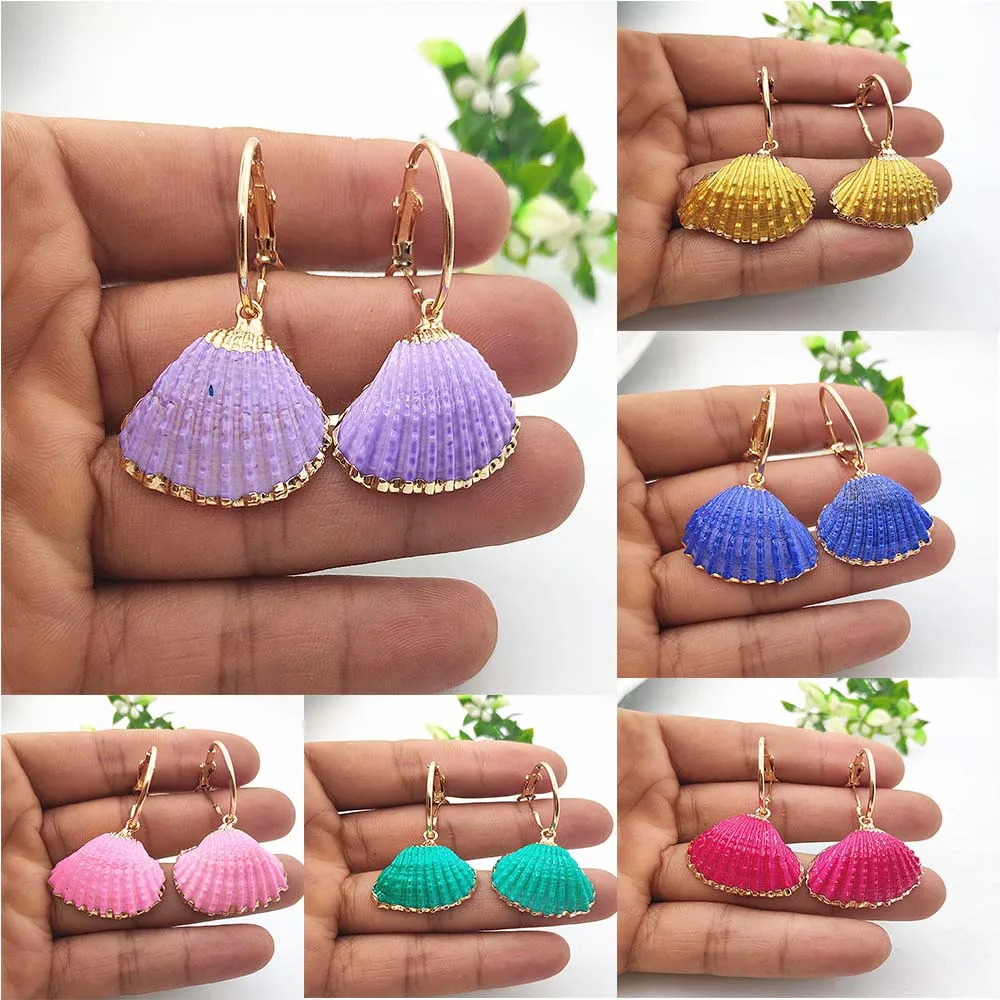 

2019 Women's Jewelry Natural Shell Earrings Geometric Pendant Ring Earrings Large Earrings for Women Beach Jewelry P698-P703