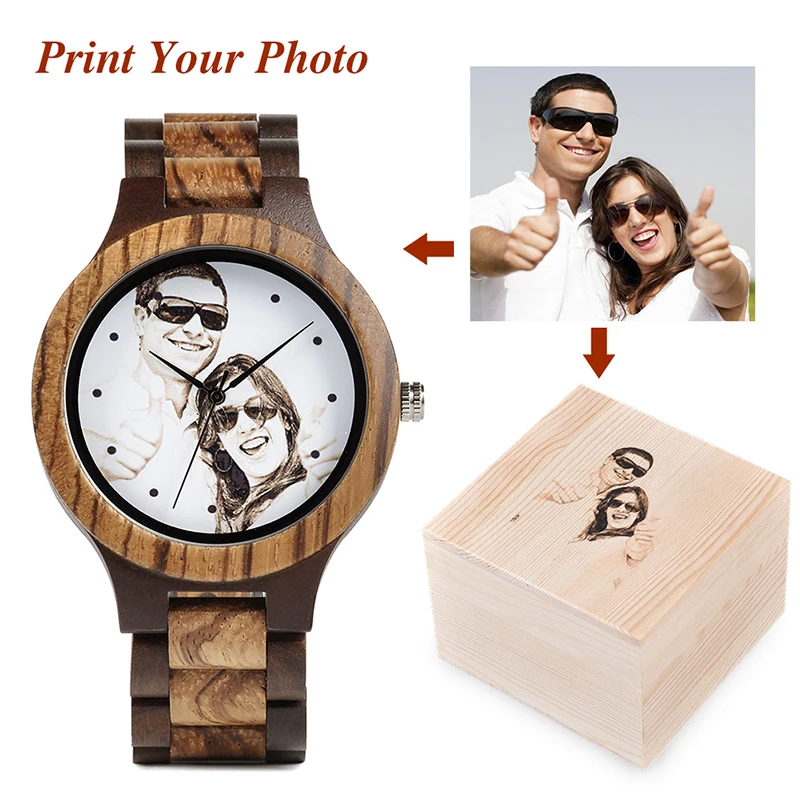 BOBO BIRD Watch Men Custom Print Photo on Wood Watches Dial Creative Design Quartz Wristwatch relogio masculino UV-D30
