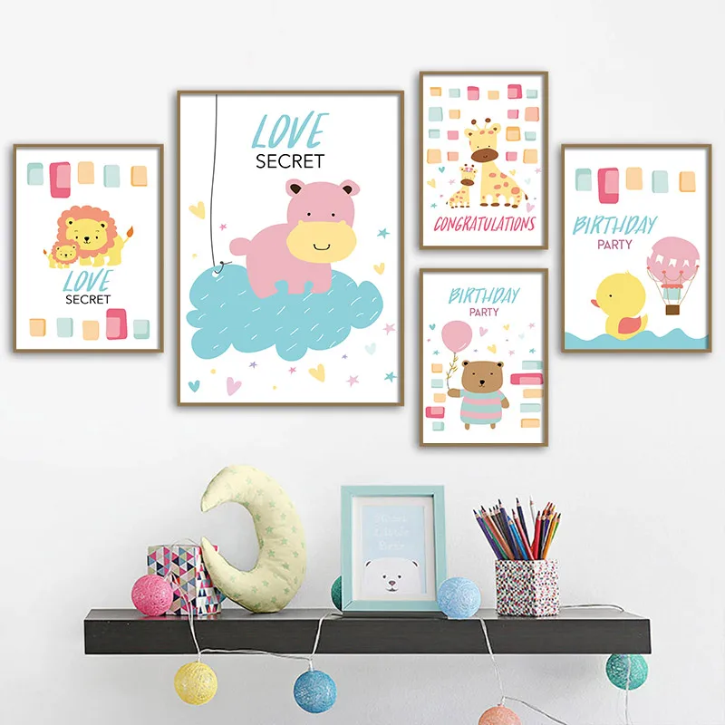 

Kids Birthday Gift Baby Room Decoration Animals Posters and Prints Nursery Giraffe Lion Canvas Wall Art Painting Picture Decor