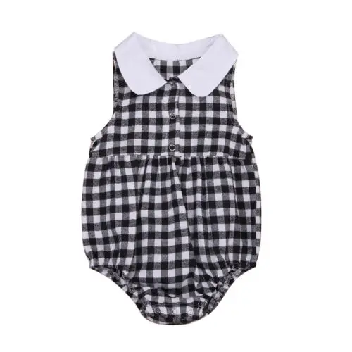 

Toddler Baby Girls Check Plaids Romper Peter Pan Collar Jumpsuit Clothes Sunsuit Outfits