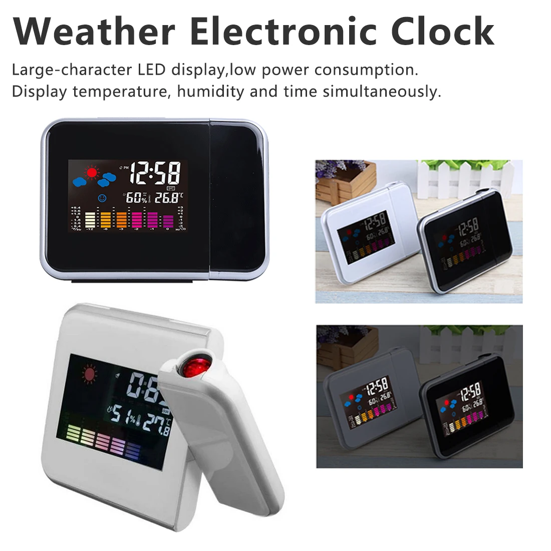 

Weather Station Radios & Alarm ClocksElectronic Table Watch Desk Alarm Clock Projector Clock LED Digital Alarm Clock