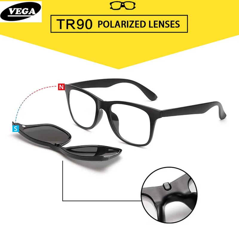 VEGA 2 In 1 Polarized Magnetic Clip On Sunglasses Over Prescription Glasses Men Women Fit Over